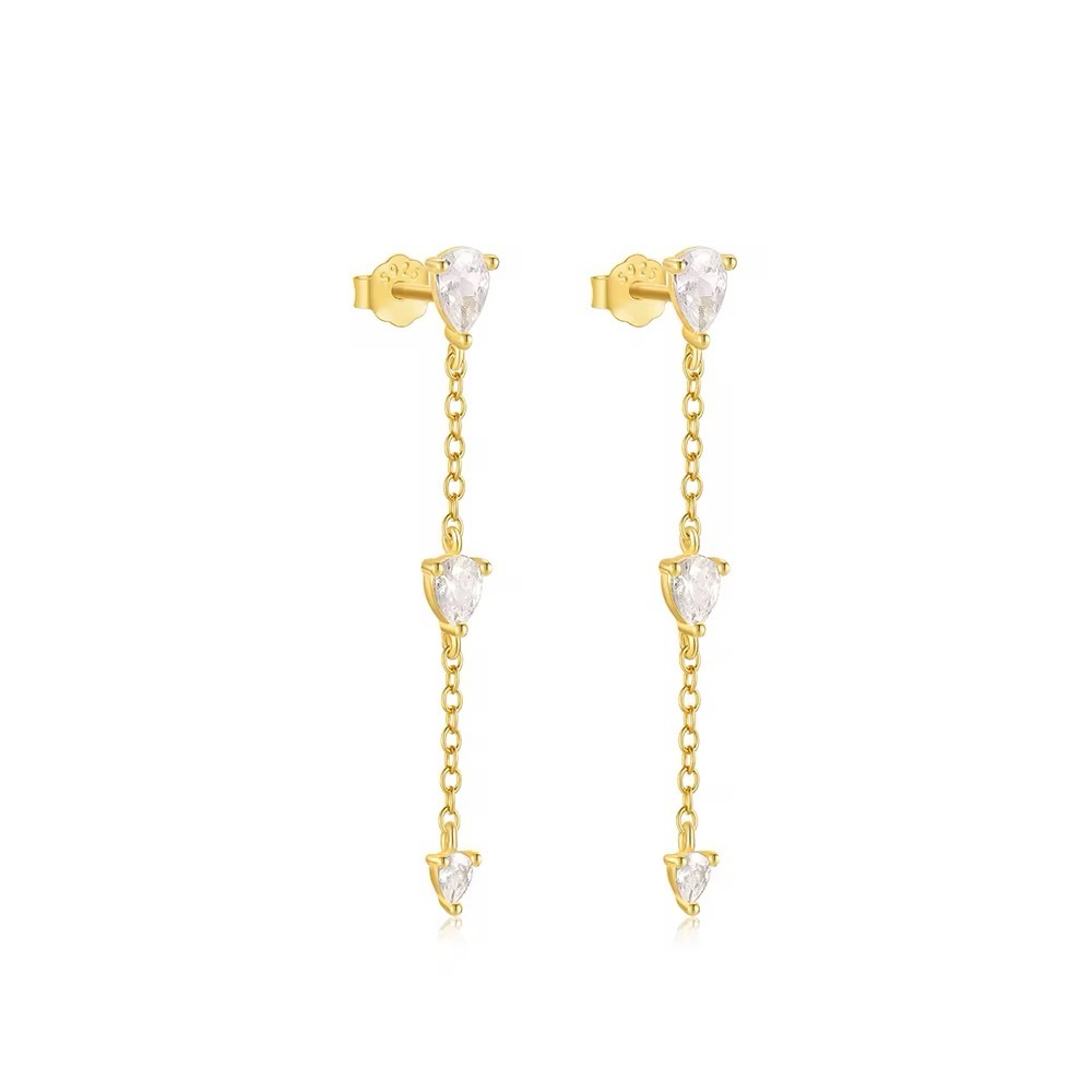Gold Plated Sterling Silver and CZ Drop Earrings